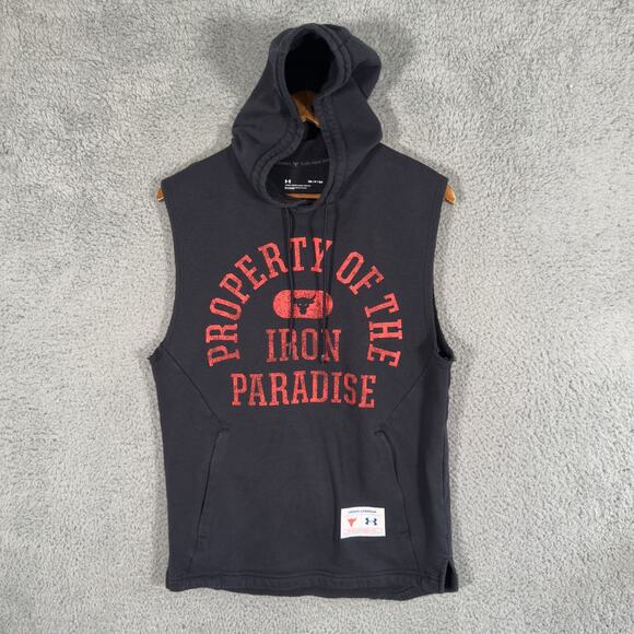 Under Armour Project Rock Iron Paradise Black Sleeveless Cutoff Hoodie Small - Picture 1 of 10